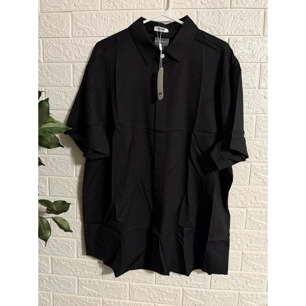 Coofandy Mens Short Sleeve Button Down Shirt Black Linen Blend XL